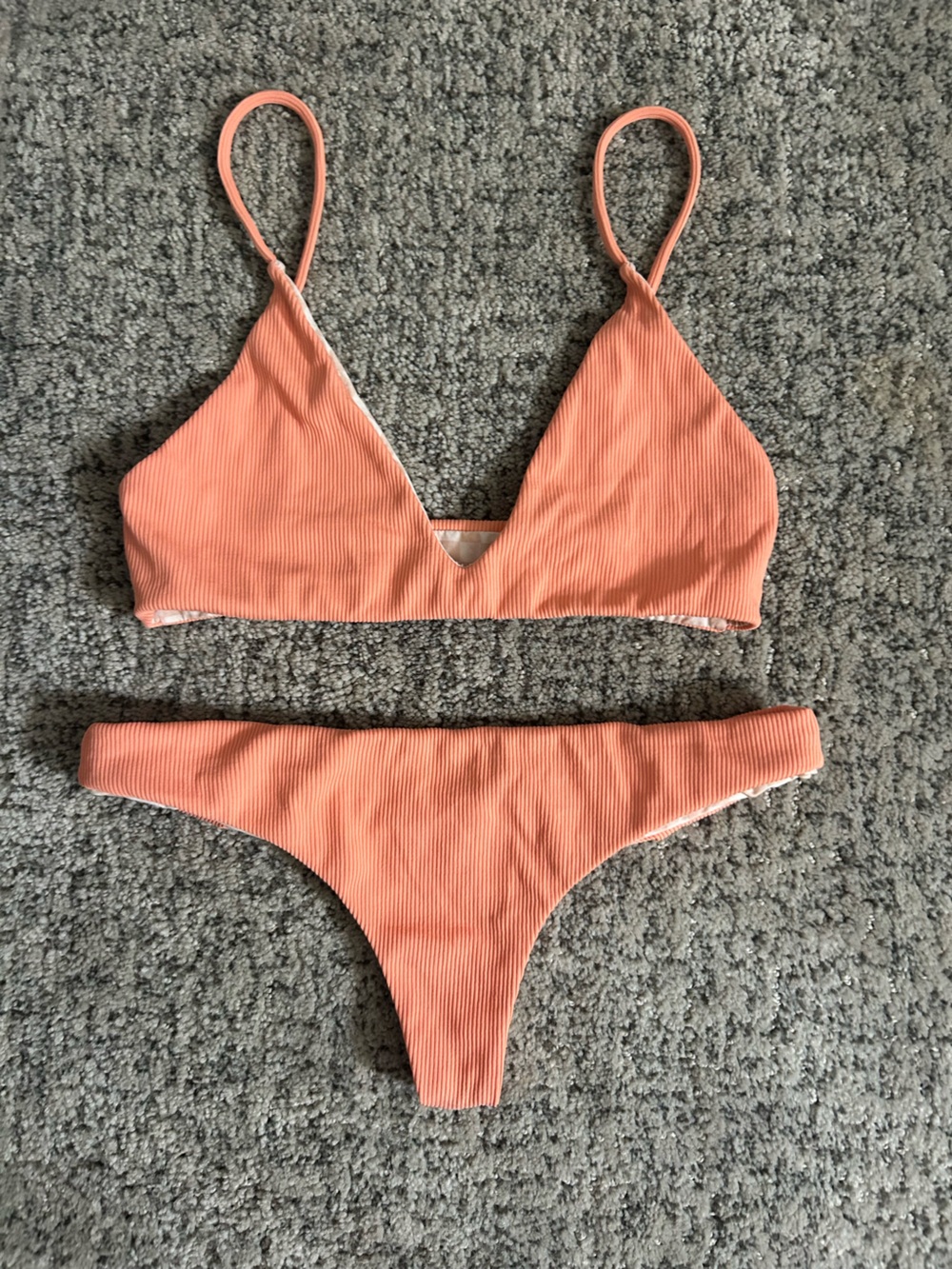 MAI Ribbed Coral Bikini Set Top & Bottom NWOT